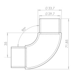 Spojka oblúková 90° na trubku ø 33,7 mm, brúsená AISI 304 Spojka oblúková 90° na trubku ø 33,7 mm, brúsená AISI 304